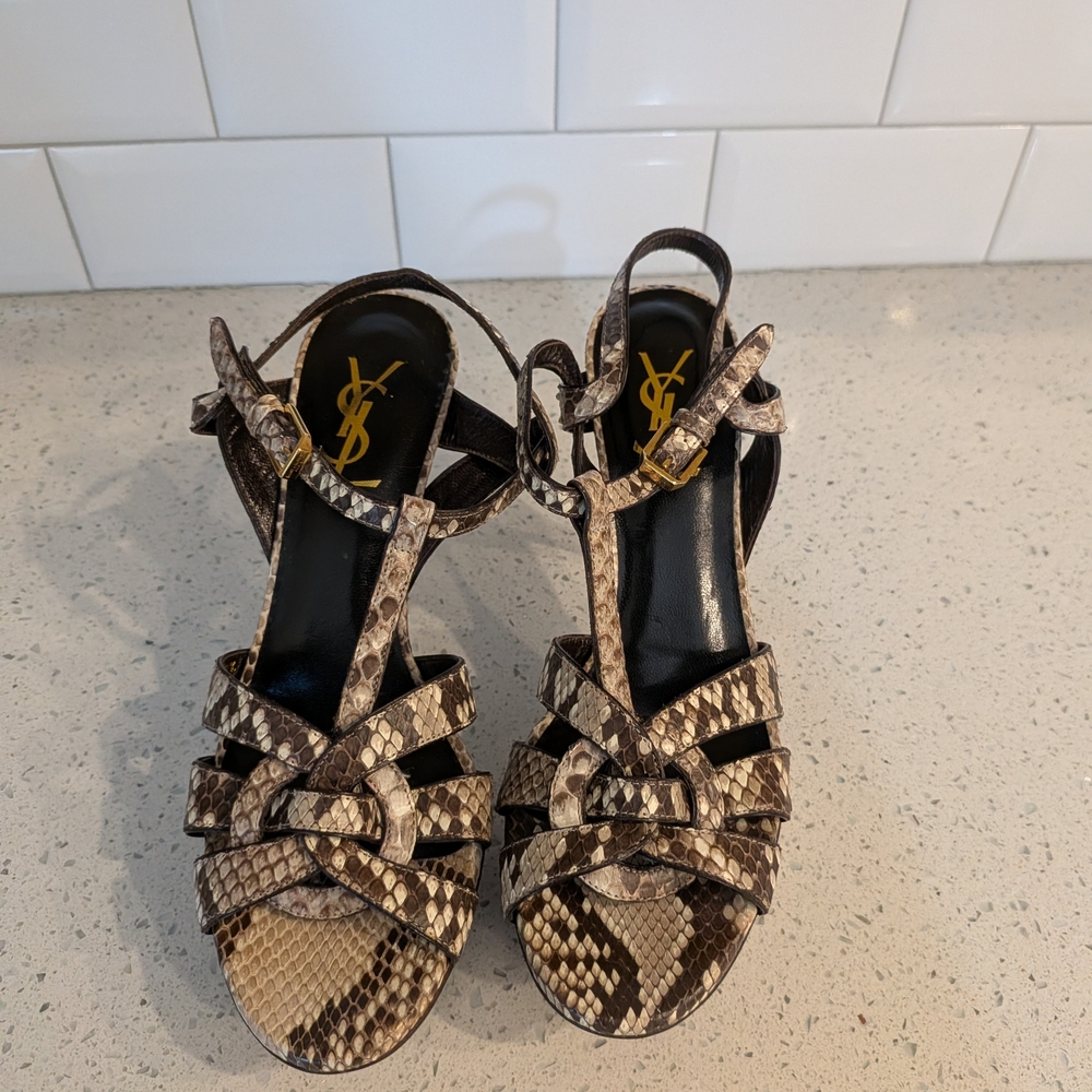 Yves Saint Laurent Women's Snakeskin Sandals - Brown